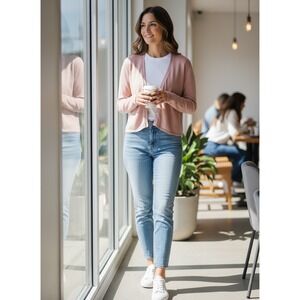 Spenser Jeremy Womens 100% Silk Cardigan Sweater Dusty Rose Pink V-Neck Size L